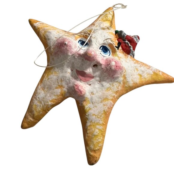 Vintage Large Holiday Star Resin Ornament With Santa - Picture 4 of 6